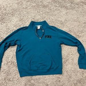 Victoria Secret Pink teal quarter zip pull over hoodie with pocket